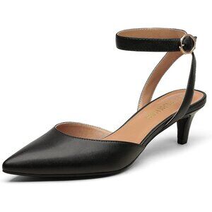 Dream Pairs Women Black Faux Leather Closed Pointed Toe Ankle Strap Pump Shoes